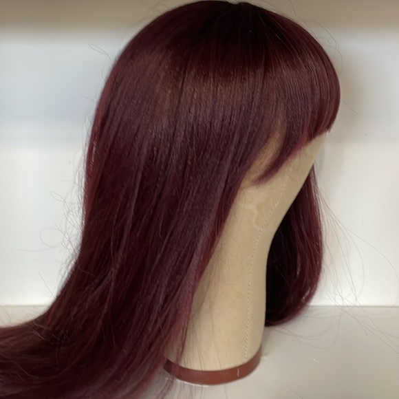 Wig Long Synthetic Hair and Bangs Dark Red Attaches with two clips Adjustable - Picture 3 of 10